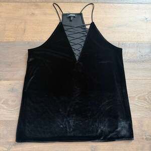 Express Black Velvet Cami Top Deep V-Neck Criss-Cross Detail ~ Medium